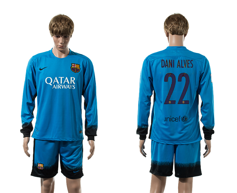 2015-16 Barcelona 22 DANI ALVES Third Away Long Sleeve Jersey