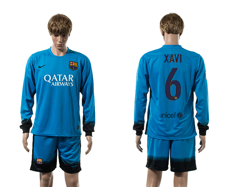 2015-16 Barcelona 6 XAVI Third Away Long Sleeve Jersey