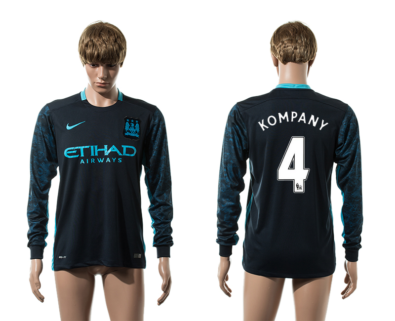 2015-16 Manchester City 4 KOMPANY Away Long Sleeve Thailand Jersey