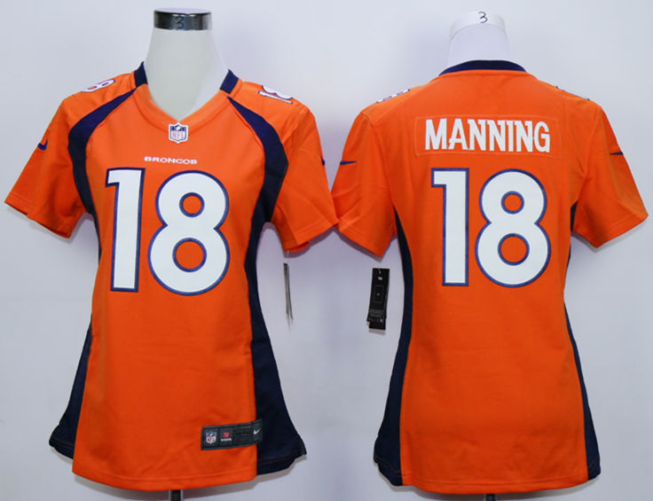 Nike Broncos 18 Peyton Manning Orange Women Game Jersey