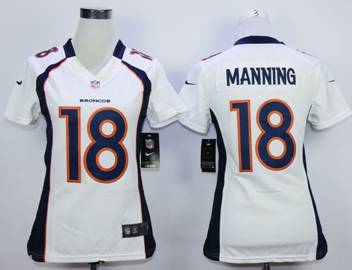 Nike Broncos 18 Peyton Manning White Women Limited Jersey