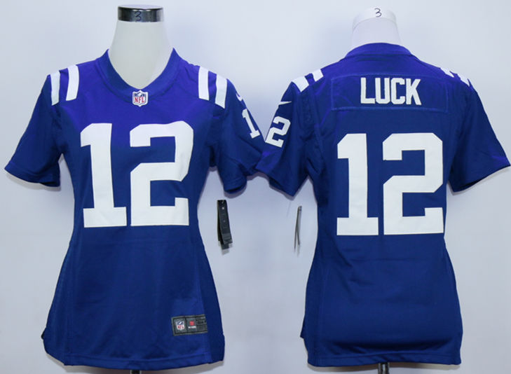 Nike Colts 12 Andrew Luck Blue Women Game Jersey