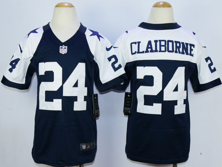 Nike Cowboys 24 Morris Claiborne Blue Throwback Youth Game Jersey - Click Image to Close