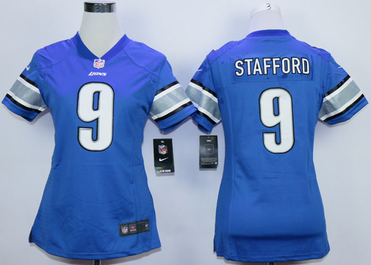 Nike Lions 9 Matthew Stafford Blue Women Game Jersey - Click Image to Close