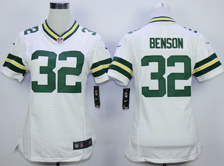 Nike Packers 32 Cedric Benson White Women Game Jersey
