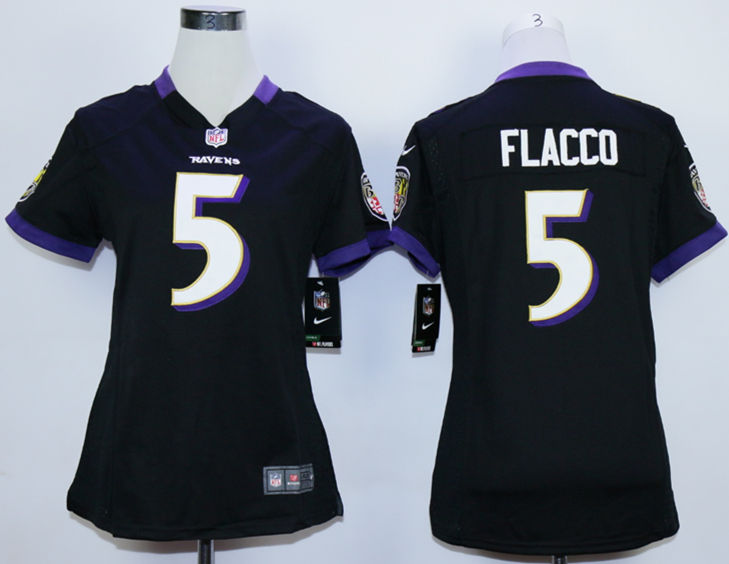 Nike Ravens 5 Joe Flacco Black Women Game Jersey