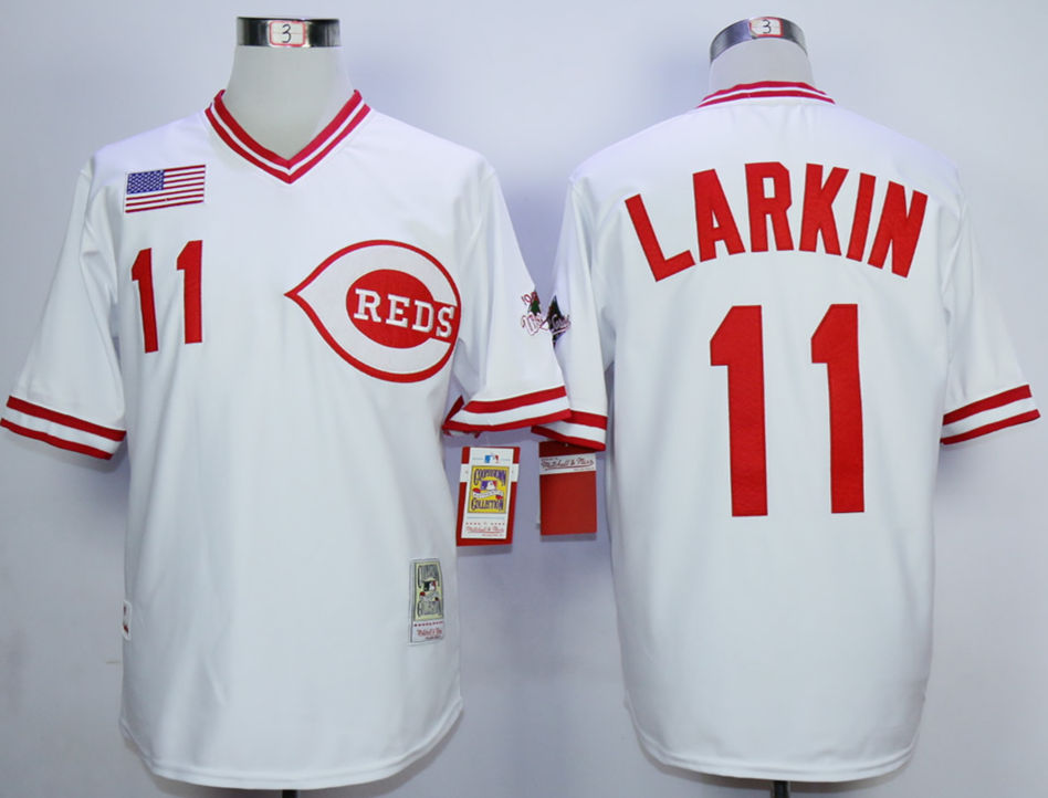 Reds 11 Barry Larkin White 1990 Throwback Jersey