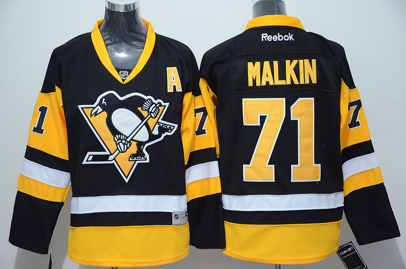 Penguins 71 Evgeni Malkin Black Reebok Jersey - Click Image to Close