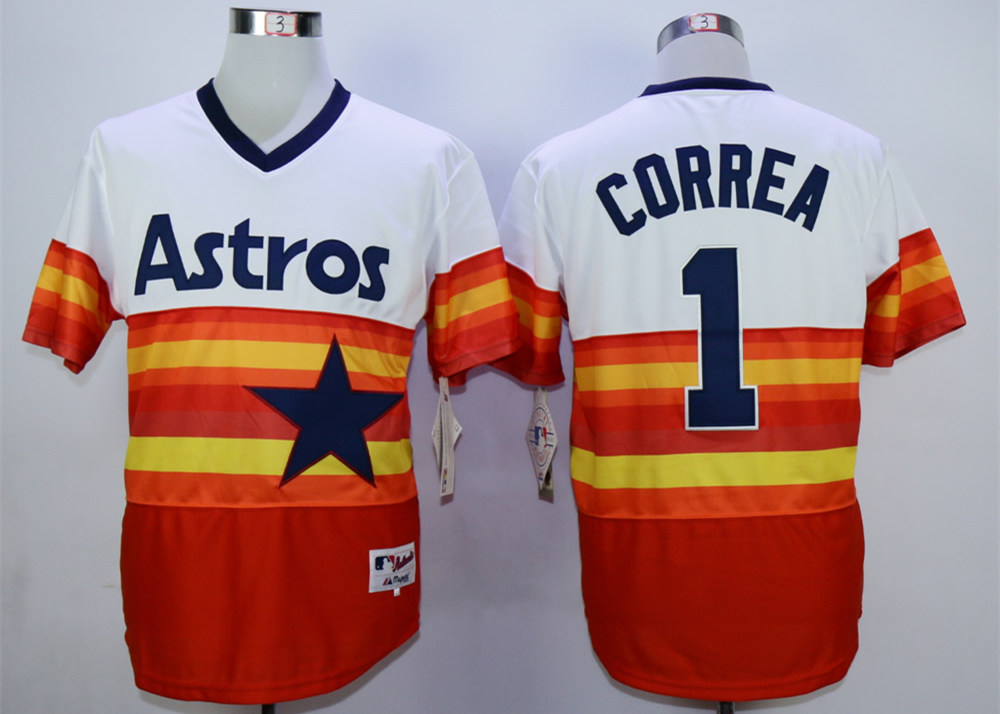 Astros 1 Carlos Correa Orange Cool Base Cooperstown Collection Jersey