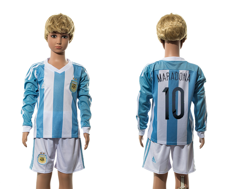 2015-16 Argentina 10 MARADONA Home Long Sleeve Jersey