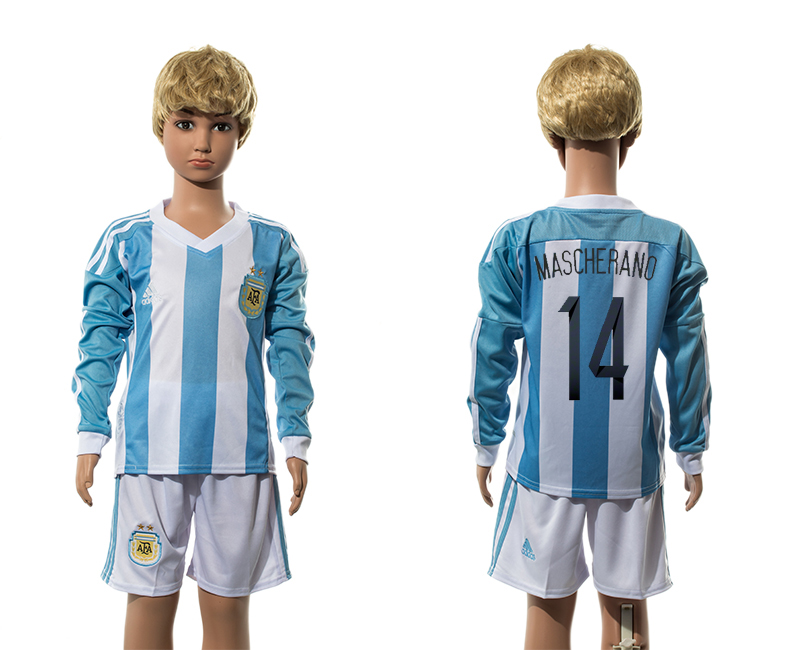 2015-16 Argentina 10 MASCHERANO Home Long Sleeve Jersey