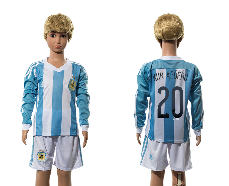 2015-16 Argentina 20 KUN AGUERO Home Long Sleeve Jersey