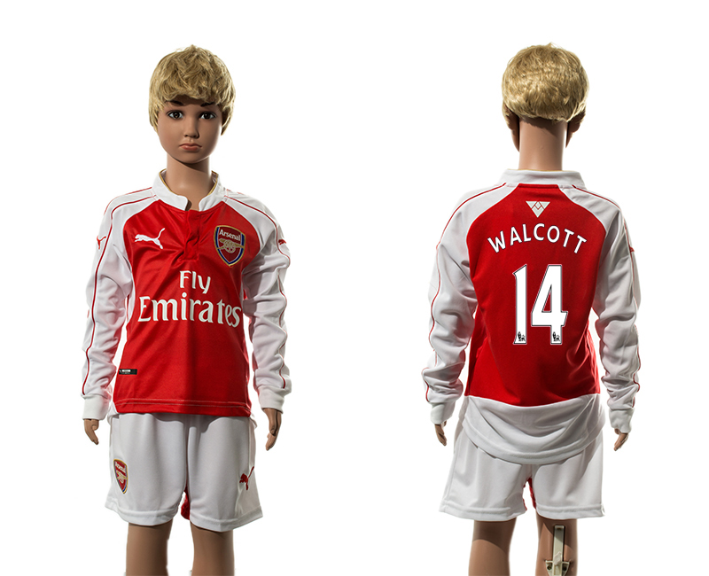 2015-16 Arsenal 14 WALCOTT Home Youth Long Sleeve Jersey