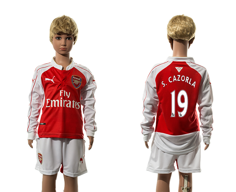 2015-16 Arsenal 19 S.CARZORLA Home Youth Long Sleeve Jersey