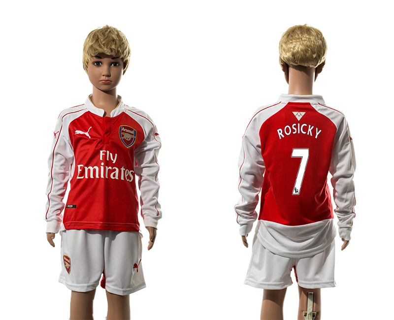 2015-16 Arsenal 7 ROSICKY Home Youth Long Sleeve Jersey