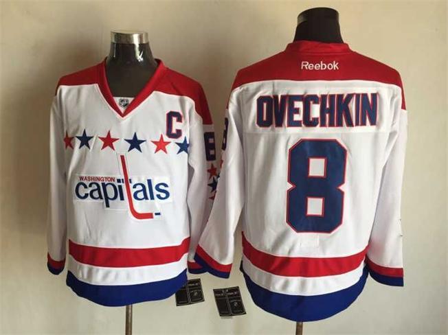 Capitals 8 Alexander Ovechkin White Reebok Jersey - Click Image to Close