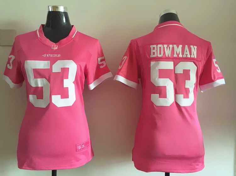 Nike 49ers 53 NaVorro Bowman Pink Bubble Gum Women Game Jersey