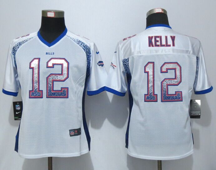Nike Bills 12 Jim Kelly White Drift Fashion Women Jersey