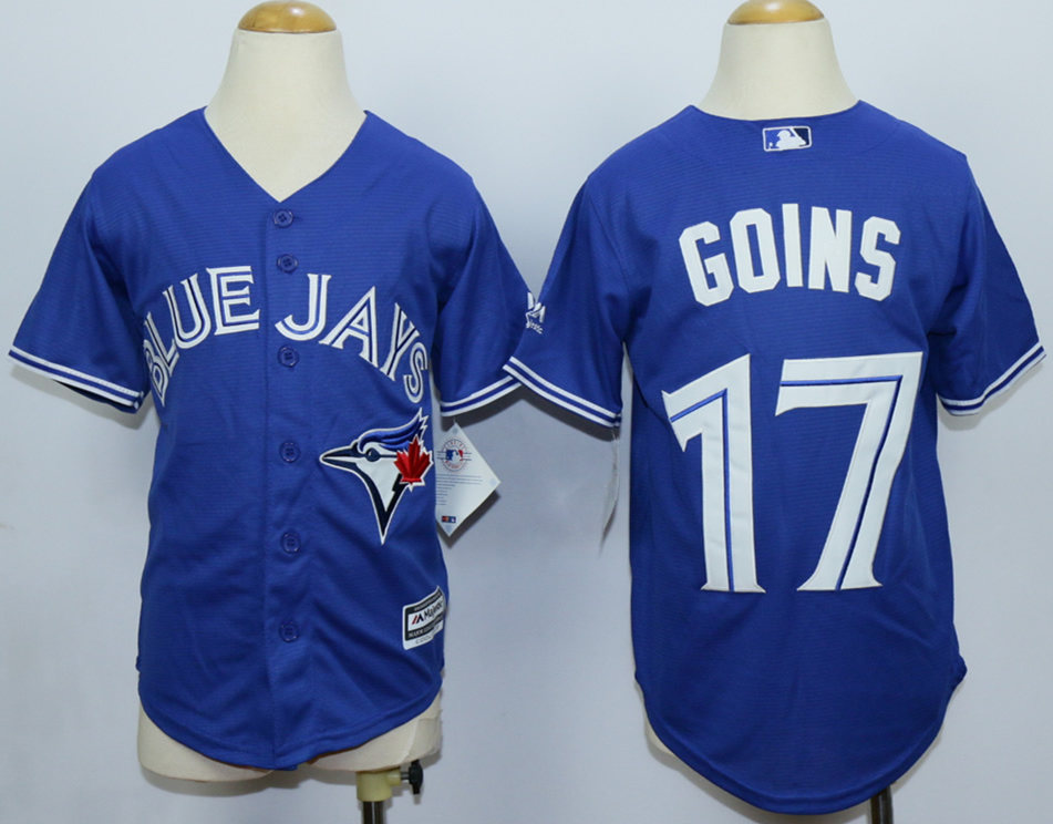 Blue Jays 17 Ryan Goins Blue New Cool Base Youth Jersey