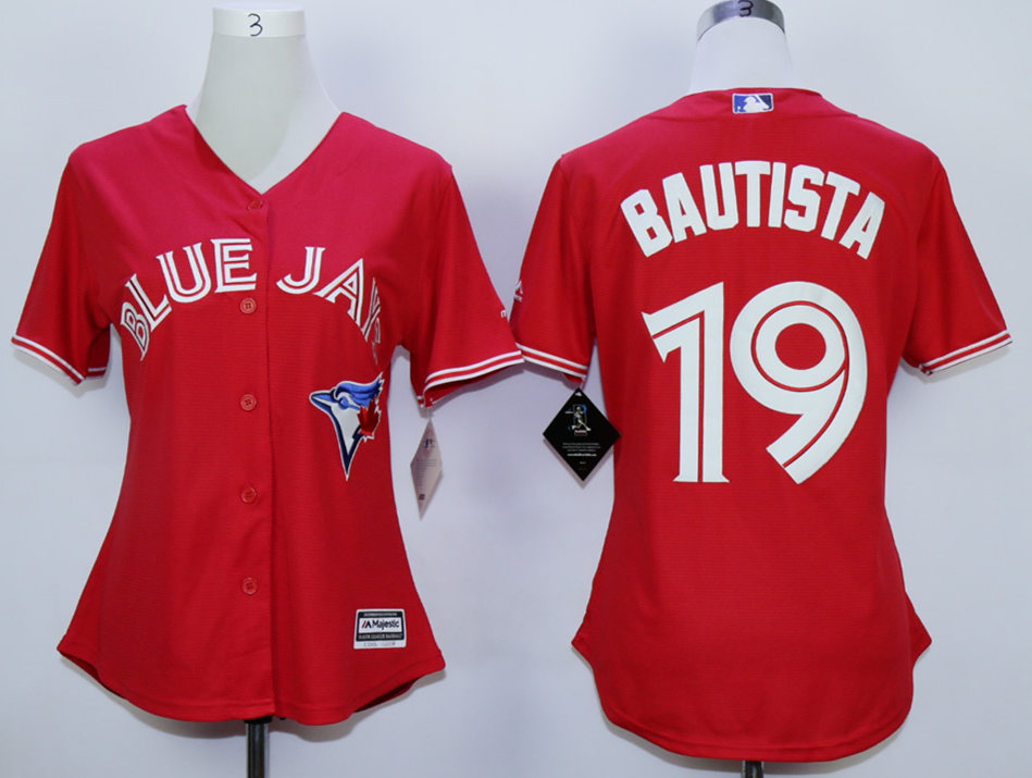Blue Jays 19 Jose Bautista Red Canada Day New Cool Base Women Jersey