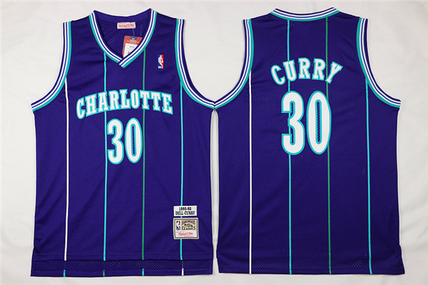 Hornets 30 Dell Curry Purple Hardwood Classics Jersey