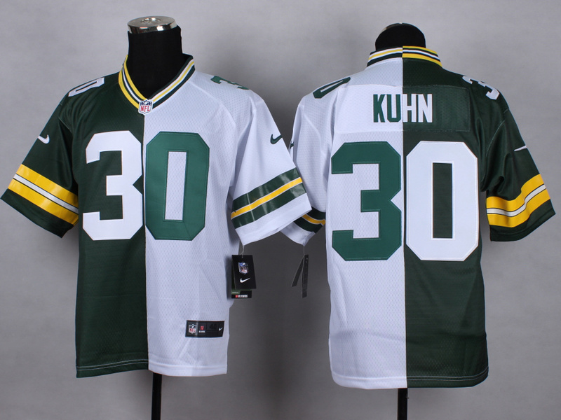 Nike Packers 30 John Kuhn Green And White And Green Split Elite Jersey