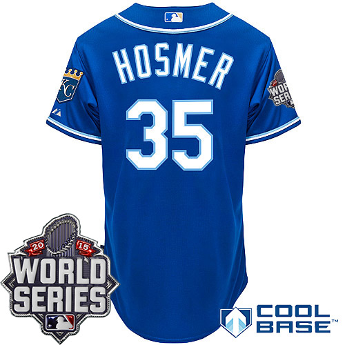 Royals 35 Eric Hosmer Blue With 2015 World Series Cool Base Jersey