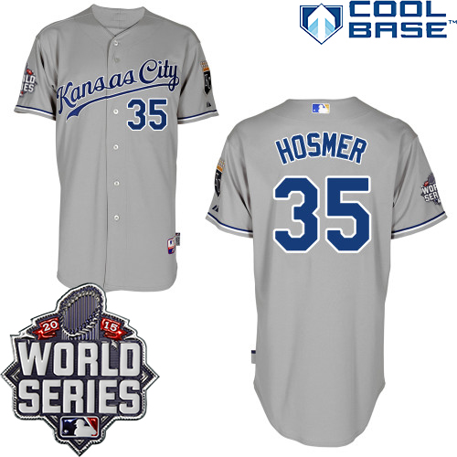 Royals 35 Eric Hosmer Grey With 2015 World Series Cool Base Jersey