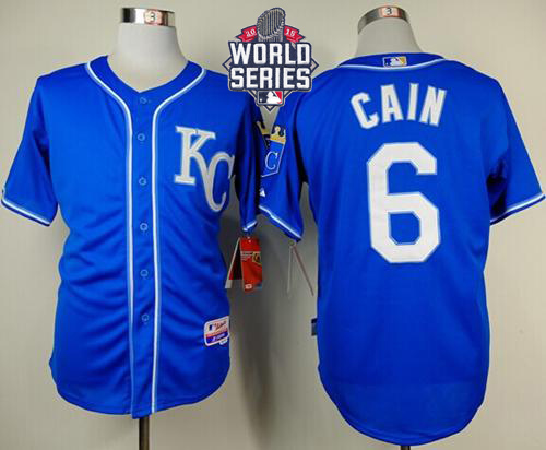 Royals 6 Lorenzo Cain Blue With 2015 World Series Cool Base Jersey