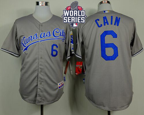Royals 6 Lorenzo Cain Grey With 2015 World Series Cool Base Jersey