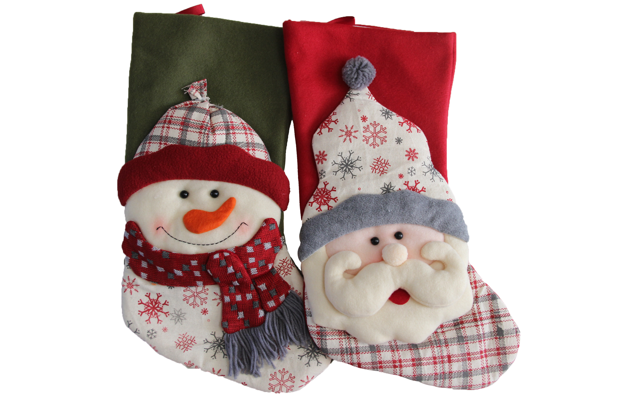 19 Inch 3D Happy Santa And Snowman Applique Kit Christmas Stockings 2 Pcs Set - Click Image to Close