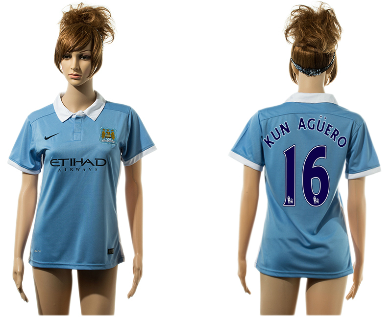 2015-16 Manchester City 16 KUN AGUERO Home Women Jersey