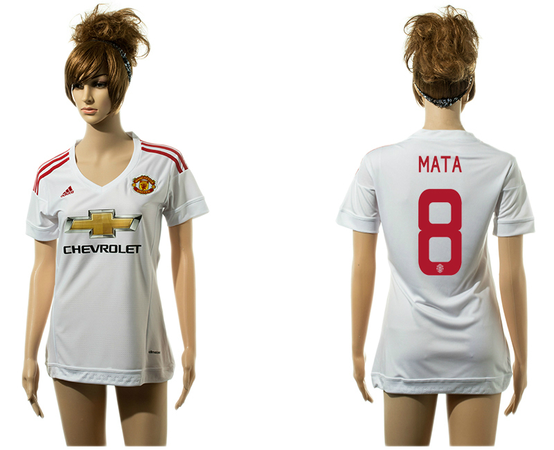 2015-16 Manchester United 8 MATA Away UEFA Champions League Women Jersey