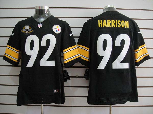Nike Steelers 92 James Harrison Black W 80 Seasons Patch Elite Jersey