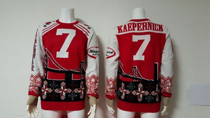 49ers 7 Colin Kaepernick Red Men's Ugly Sweater