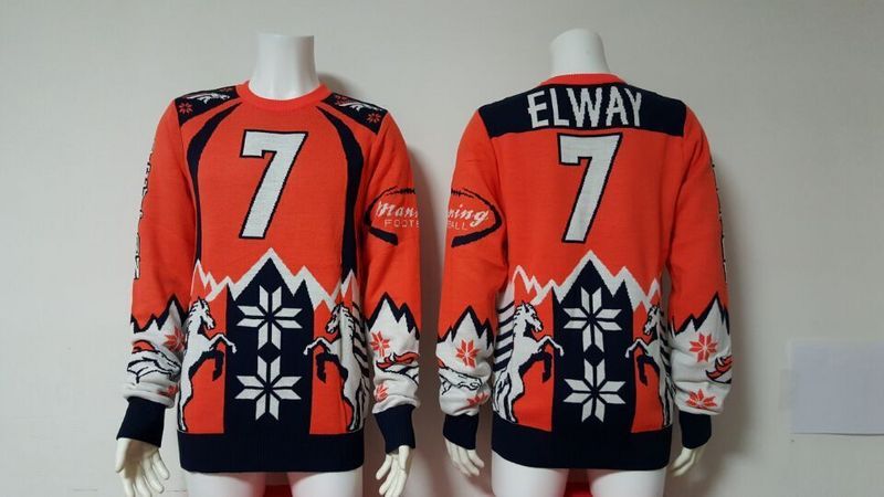Broncos 7 John Elway Orange Men's Ugly Sweater