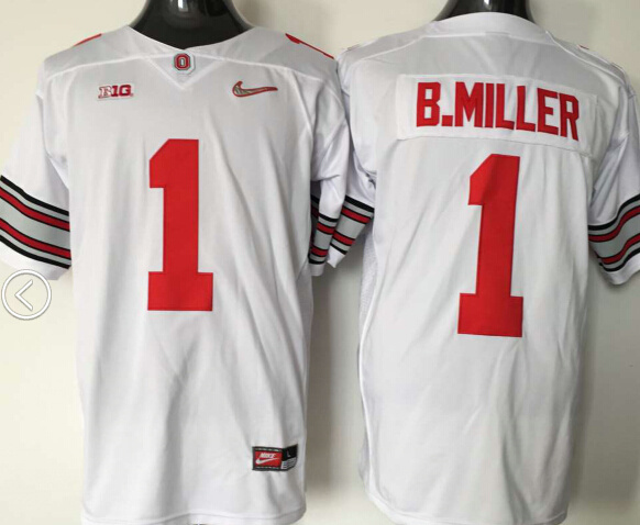 Ohio State Buckeyes 1 B.Miller White With Diamond Logo College Jersey - Click Image to Close