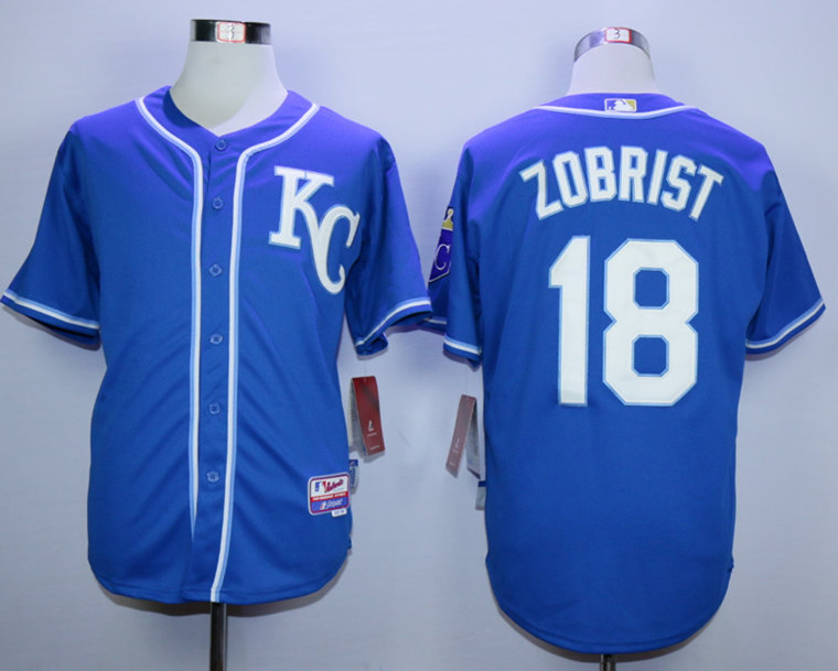 Royals 18 Ben Zobrist Blue Cool Base Jersey