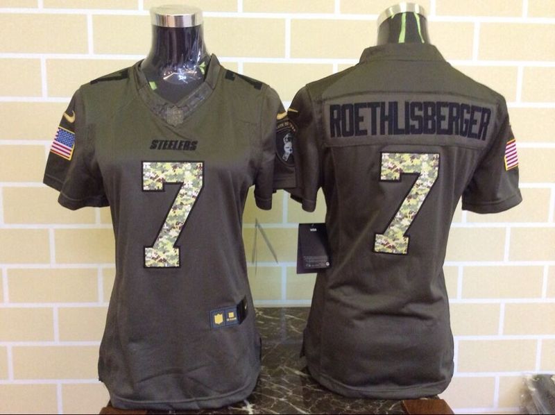 Nike Steelers 7 Ben Roethlisberger Green Salute To Service Women Limited Jersey