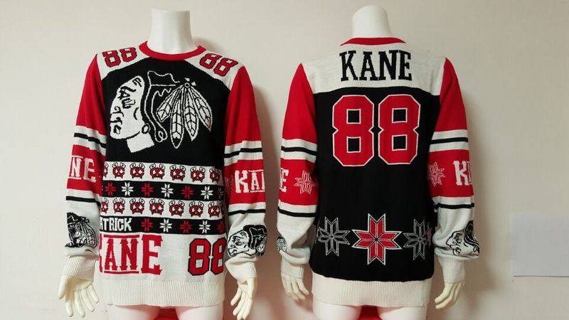 Blackhawks 88 Patrick Kane Black Men's Ugly Sweater