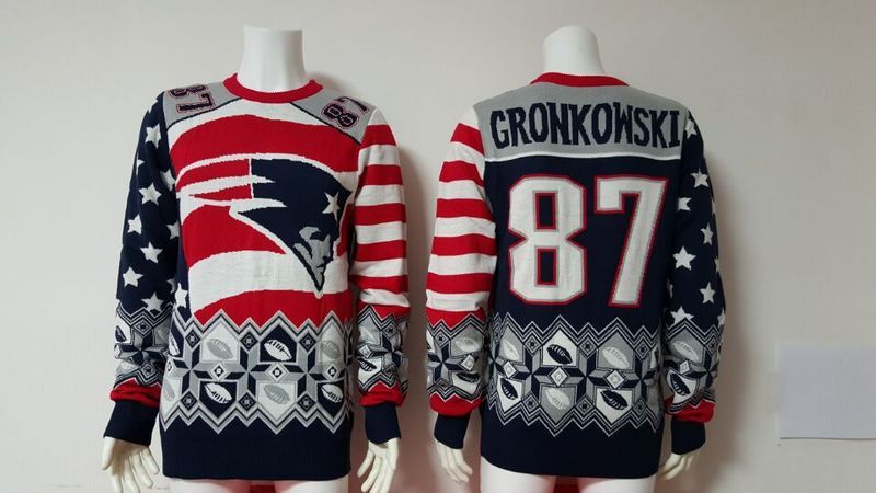 Patriots 87 Rob Gronkowski Blue Men's Ugly Sweater