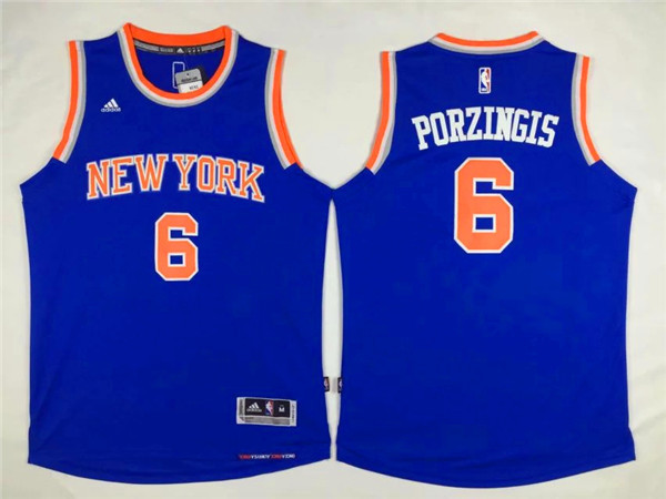 Knicks 6 Kristaps Porzingis Blue Swingman Jersey - Click Image to Close