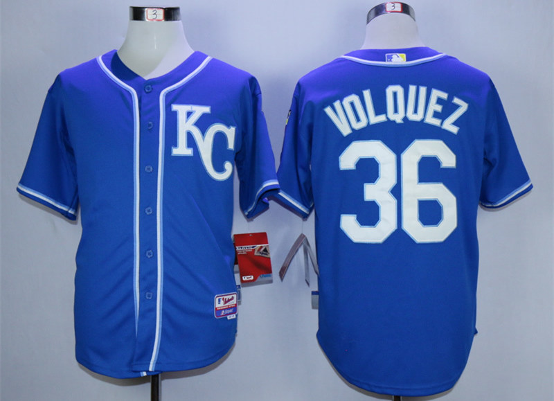 Royals 36 Edinson Volquez Blue Cool Base Jersey