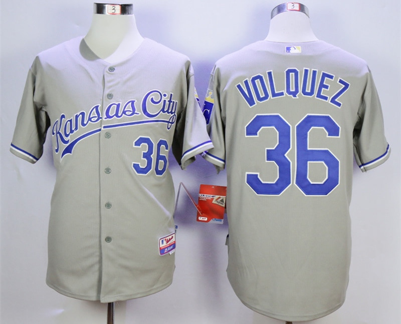 Royals 36 Edinson Volquez Grey Cool Base Jersey