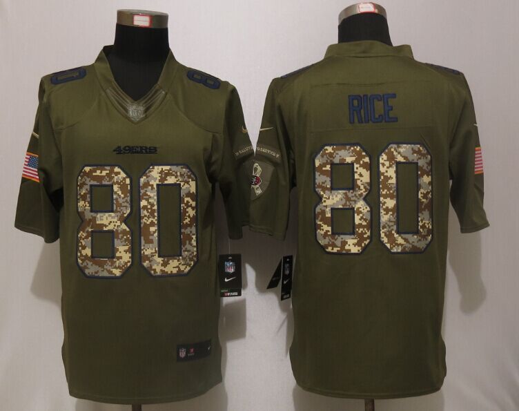 Nike 49ers 80 Jerry Rice Green Salute To Service Limited Jersey