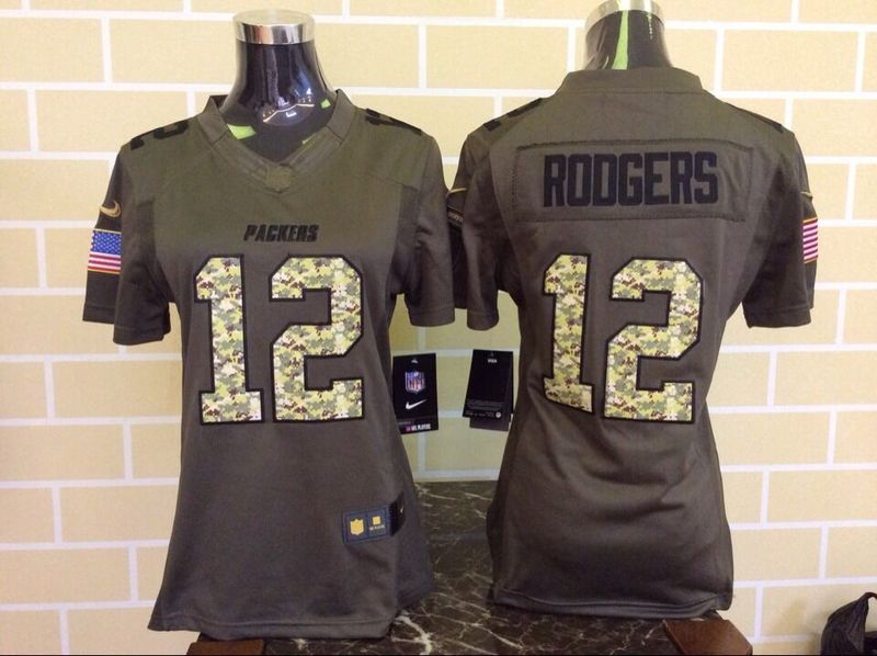 Nike Packers 12 Aaron Rodgers Green Salute To Service Women Limited Jersey