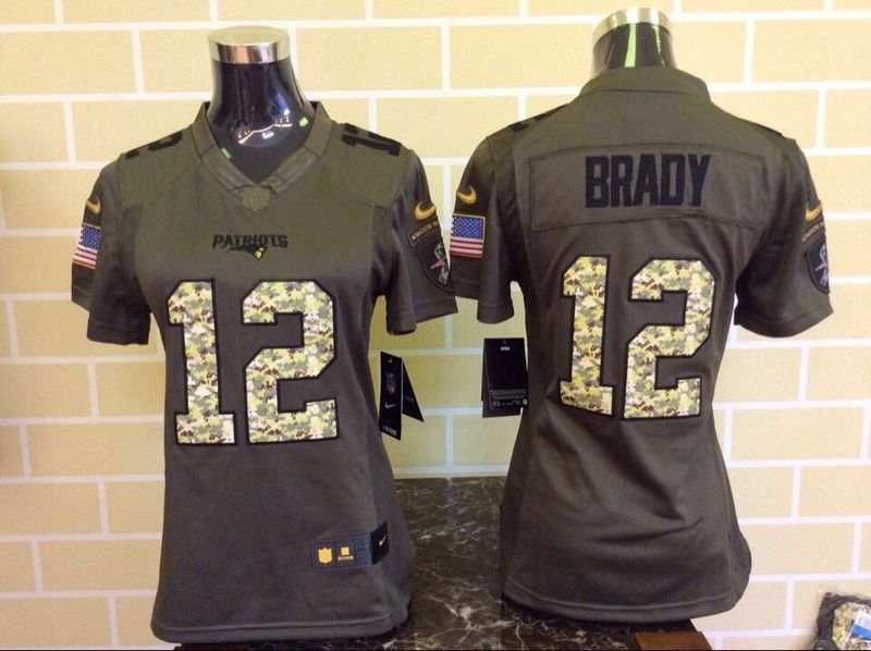 Nike Patriots 12 Tom Brady Green Salute To Service Women Limited Jersey