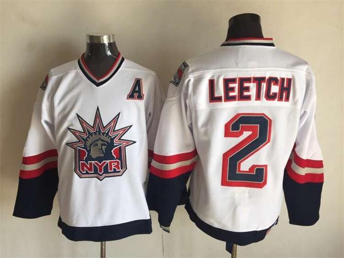 Rangers 2 Brian Leetch White Statue of Liberty CCM Jersey