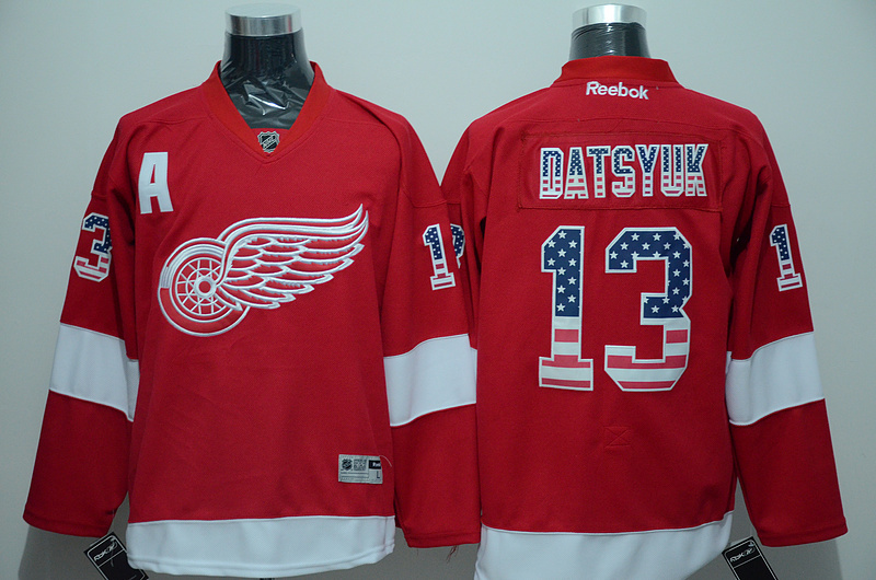 Red Wings 13 Pavel Datsyuk Red US Flag Reebok Jersey - Click Image to Close