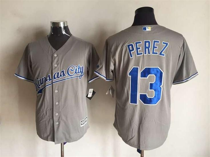 Royals 13 Salvador Perez Grey New Cool Base Jersey